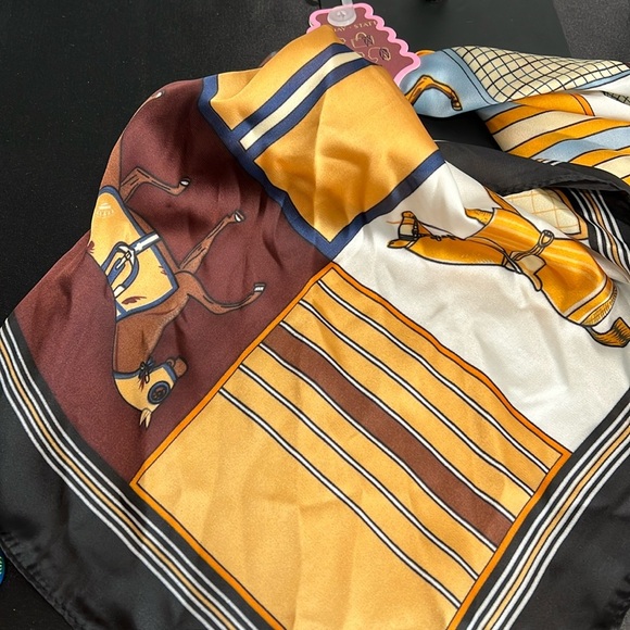 Sunday State | Black, Cream, Gold, Blue, Brown Equestrian Themed Scarfs✨ - Picture 4 of 4